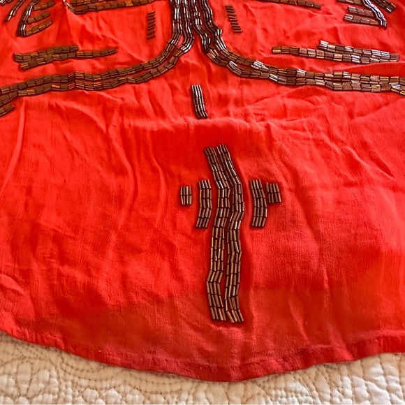 Free People Red Orange Gold Beaded Embellished Tank Top Tunic Festival Summer - Picture 4 of 8